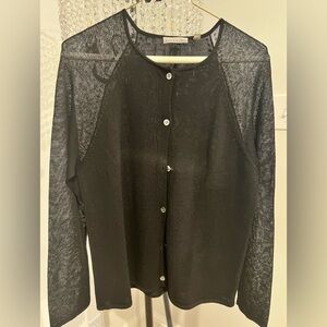 Anne Klein Black Sheer Sleeve Button-Up Cardigan l L
